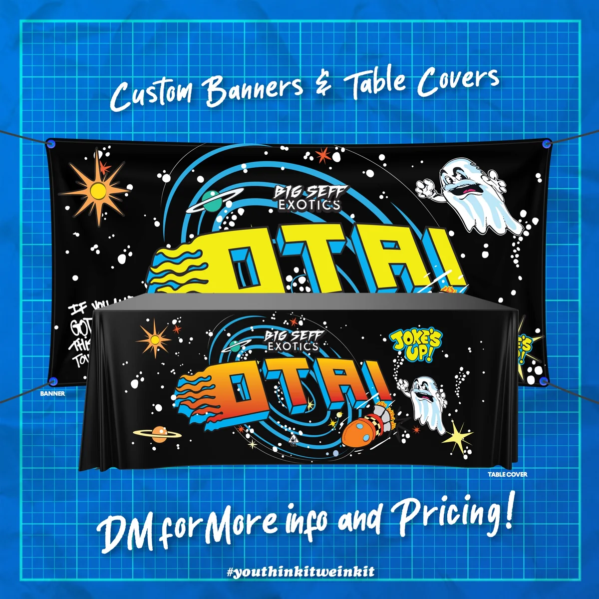 OTAI coordinated banner and table-cover design mockup
